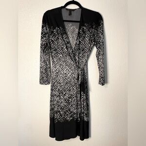 BCBG Maxazria Adele Black White Wrap 3/4 Sleeve Dress Small